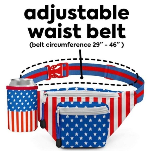 Tipsy Elves Unisex Adult Patriotic Fanny Pack With Can Holder Stars Stripes NWT - Picture 5 of 5